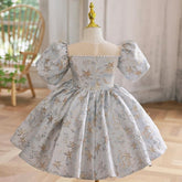 Baby Girl Princess Pearl Beading Satin Dress Puff Sleeve Child Vintage-TB00862-Veeddydropshipping